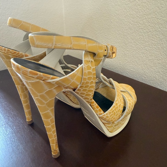 AUTHENTIC YSL Tribute Platform Sandals 37 Yellow Croc Embossed $1,200 Retail 🔥 - Picture 6 of 15